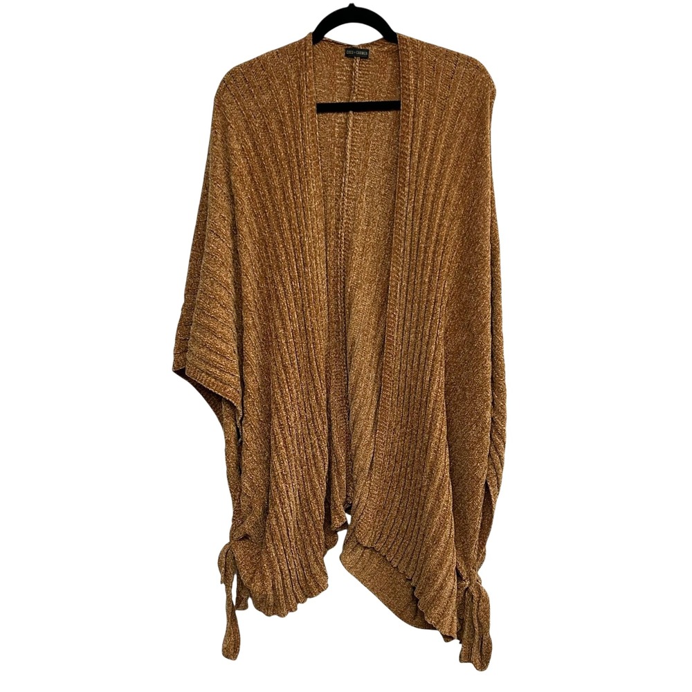 Chenille‎ Lagenlook Cozy Ribbed Knit Cardigan OS Boho Open Front Tie Sides Soft